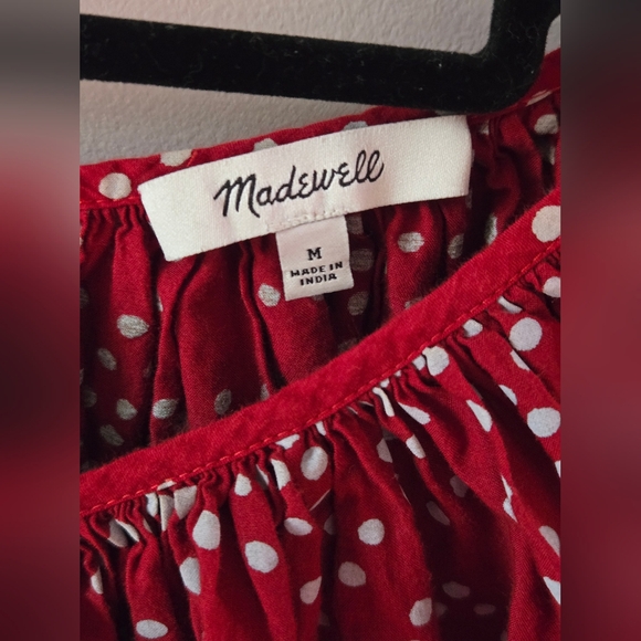 Madewell Red Polka Dot Puff Sleeve Peasant Blouse - Size M - Picture 6 of 8